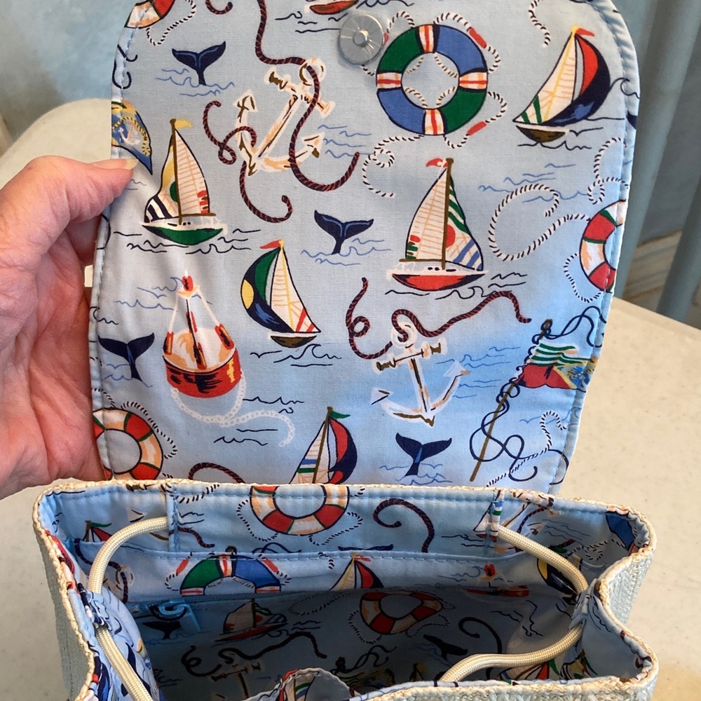 Vera Bradley Cream and Navy Anchor Backpack - Picture 3 of 11